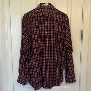 Thomas Dean Red Plaid Cotton Shirt, Size L